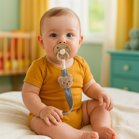 attache tetine bleu avec ours