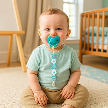 attache tetine bleu bebe heureux