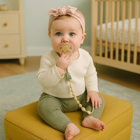 attache tetine en silicone jaune bebe dors