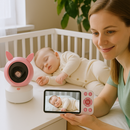 babyphone lapin rose maman surveille bebe