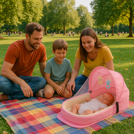 couffin bébé rose travelbaby sortie au parc