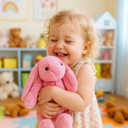peluche lapin rouge bebe calin doux