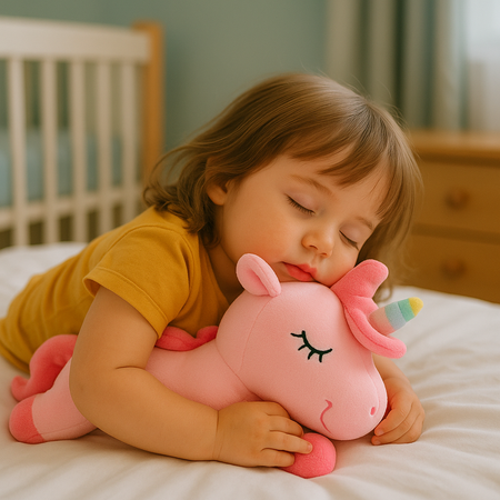 peluche licorne fille dors paisiblement