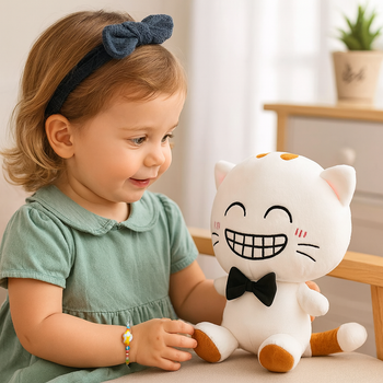 peluche nekochan sourire fille joue sourire