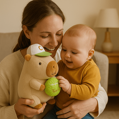 peluche capybara bebe joue avec maman