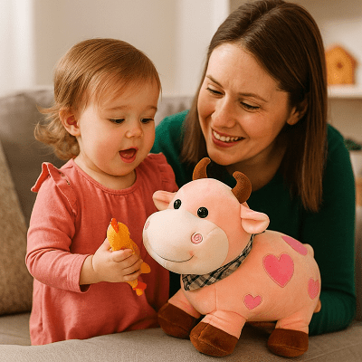 peluche vache maman et bebe joue