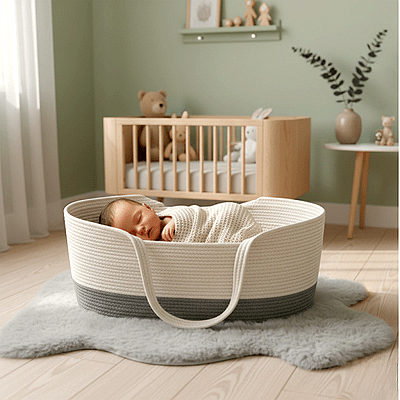 couffin bebe beige et gris pratique