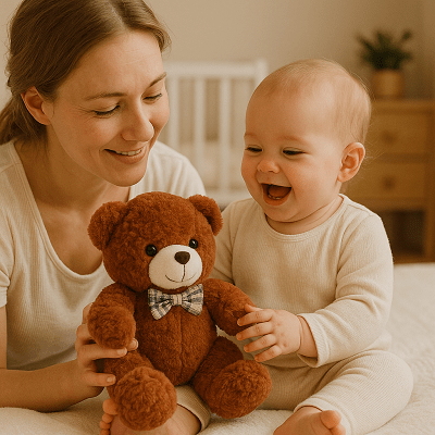 peluche marron avec maman et bebe