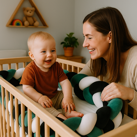 tresse de lit vert blanc noir berceau bebe et maman