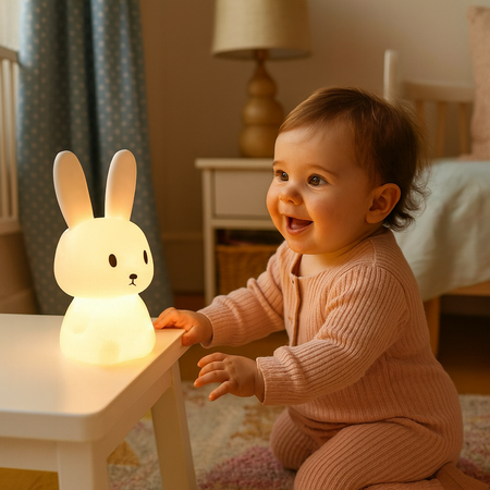 veilleuse bébé lapin fille heureuse