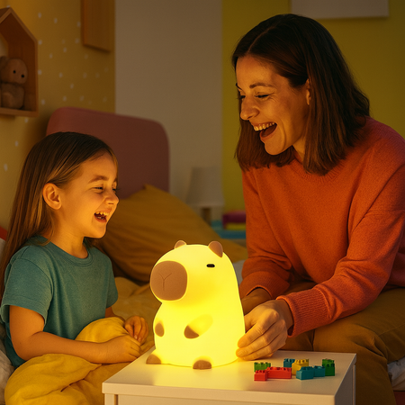 veilleuse enfant capybara maman et fille souriante